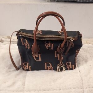 Dooney & Bourke Charcoal and Tan Monogram Satchel